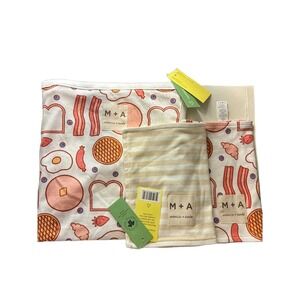 Monica + Andy Organic Cotton Baby Blanket Set Breakfast Food Print Cream NWT